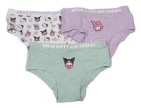 3x kalhotky s Kuromi a přáteli - světlezelené + lila + bílé C&A