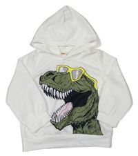 Smetanová lehká mikina s dinosaurem a kapucí