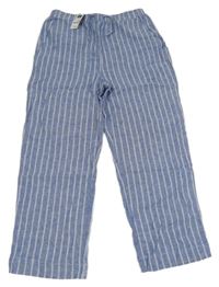 Nové - modro-bílé pruhované lehké lněné široké kalhoty DUNNES 