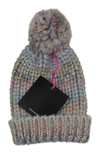 Nové - šedo-barevná melírovaná pletená čepice s bambulí V by Very