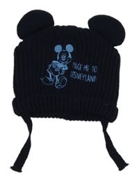 Tmavomodrá pletená podšitá čepice s Mickeym Disney