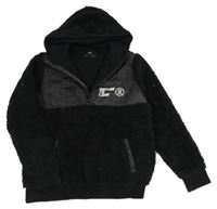 Černá huňatá/šusťáková mikina s nápisem a kapucí C&A