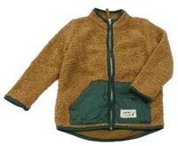 Hnědá huňatá podšitá propínací mikina se zelenou kapsou Pep&Co