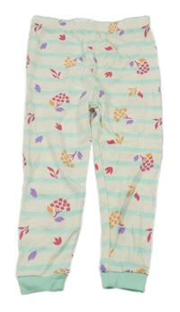 Nové - Smetanovo-zelené pruhované květované pyžamové kalhoty 