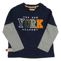 Tmavomodro-šedé triko s nápisem 