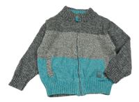 Šedo-modrý melírovaný propínací svetr 