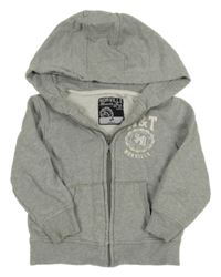 Šedá melírovaná propínací mikina s potiskem a kapucí C&A