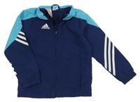 Tmavomodro-tyrkysová sportovní šusťáková bunda s logem Adidas
