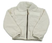 Bílá sametová žebrovaná zateplená crop bunda 