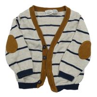 Béžovo-tmavomodrý pruhovaný propínací lehký svetr Lupilu