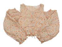 Světlerůžová květovaná crop halenka s holými rameny Zara