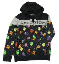 Černo-barevná mikina s Among us a kapucí 