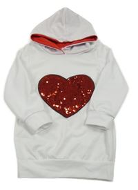 Bílá lehká mikina se srdcem z flitrů a kapucí 