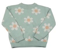 Mintový svetr s květinami C&A
