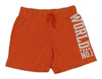 Červené teplákové kraťasy s nápisem H&M