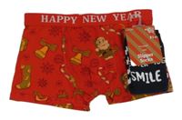2 set - červené boxerky se Santou + tmavomodré ponožky s nápisy 