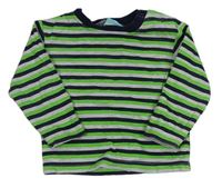 Šedo-tmavomodro-zelené pruhované triko