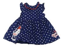 Tmavomodré puntíkaté plátěné šaty s Minnie Disney