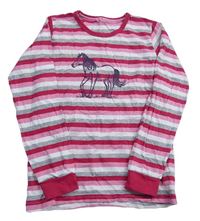 Růžovo-šedo-bílé pruhované triko s koněm Yigga