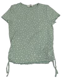 Světlekhaki žebrované tričko s kytičkami H&M