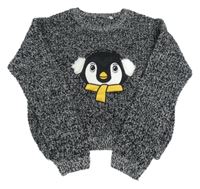 Černo-bílý melírovaný crop svetr s tučňákem C&A