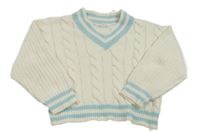 Bílo-světlemodrý vzorovaný žinylkový svetr 