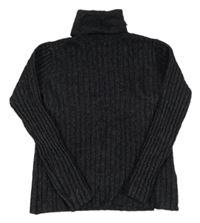 Tmavošedý žebrovaný svetrový vlněný rolák 