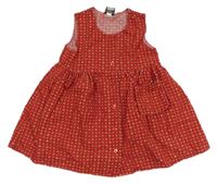 Červené vzorované manšestrové šaty s kapsičkou 