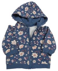 Tmavomodrá květovaná propínací mikina s kapucí