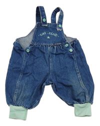 Tmavomodro-tyrkysové laclové rifle s nápisem 