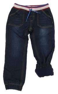 Tmavomodré teplákové podšité cuff rifle s úpletovým pasem Kiki&Koko