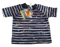 Nové - Tmavomodro-bílé pruhované UV tričko s rybami 