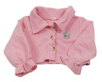 Růžová propínací crop mikina se slonem a límečkem 