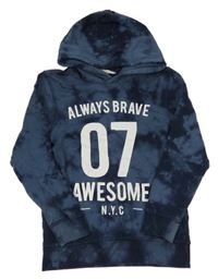 Tmavomodrá batikovaná mikina s číslem a kapucí H&M