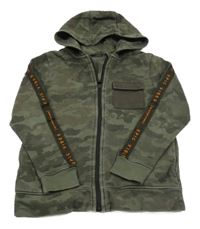 Khaki-hnědá army propínací mikina s nápisy a kapucí George