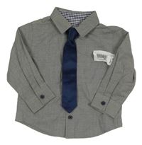Nové - 2set - Šedá košile + tmavomodrá kravata Matalan