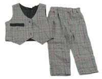 2set - Černo-bílo-červená kostkovaná slavnostní vesta + kalhoty 
