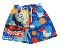 Modro-barevné plážové kraťasy s fleky a mašinkou Tomášem