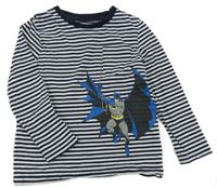 Bílo-tmavomodré pruhované triko s Batmanem 