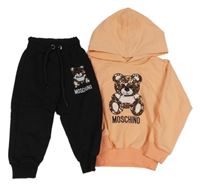 2set - Lososová mikina s medvídkem a kapucí + černé tepláky s medvídkem Moschino 