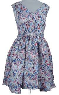 Dámské modro-růžové květované plátěné kraťasy H&M