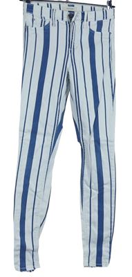 Dámské bílo-modré pruhované skinny kalhoty River Island 