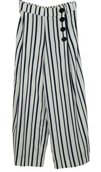 Dámské bílo-tmavomodré pruhované culottes kalhoty Zara 