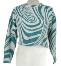 Dámský tyrkysovo-bílý vzorovaný chlupatý crop svetr Stradivarius