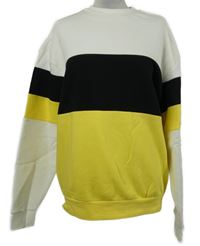 Pánská bílo-černo-žlutá mikina s pruhy Primark 