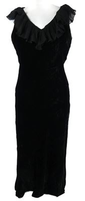 Dámské černé sametové midi šaty s volánky Hobbs 