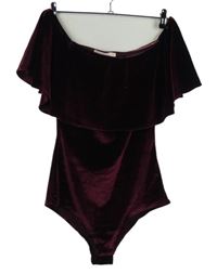 Dámské vínové sametové body s lodičkovým výstřihem a volánem Vera & Lucy 