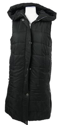 Dámská černá šusťáková zateplená maxi vesta s kapucí Qed London 