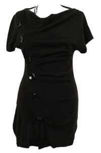 Nové - Dámská kávová svetrová šatová tunika s knoflíky Graffic 