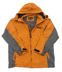 Oranžovo-šedá šusťáková podzimní bunda s kapucí 